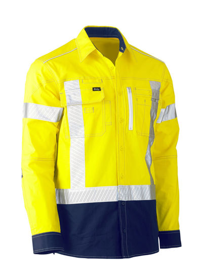 Picture of Bisley Flex & Move Two Tone Hi Vis Stretch Utility Shirt - Long Sleeve BS6177XT