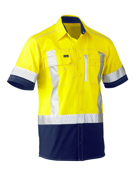 Picture of Bisley Flex & Move Two Tone Hi Vis Stretch Utility Shirt - Short Sleeve BS1177XT